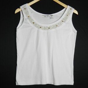 Allyson Whitmore White Tank With Gold Embroidery, Clear Beads And Sequins Size M